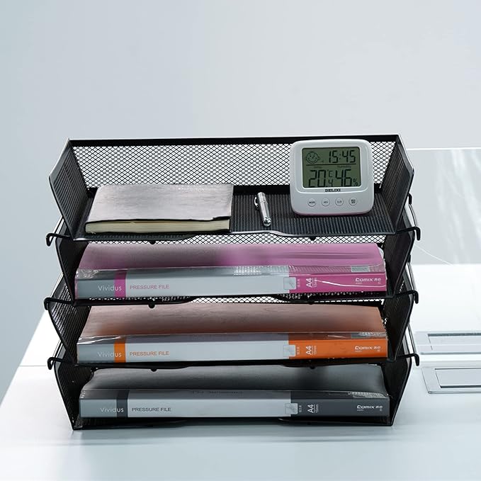 4 Tier Mesh Stackable File Trays Letter Trays, Office Paper Organizer - Image 6