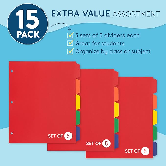 Blue Summit Supplies 5 Tab Heavy Duty Plastic Dividers - Image 4