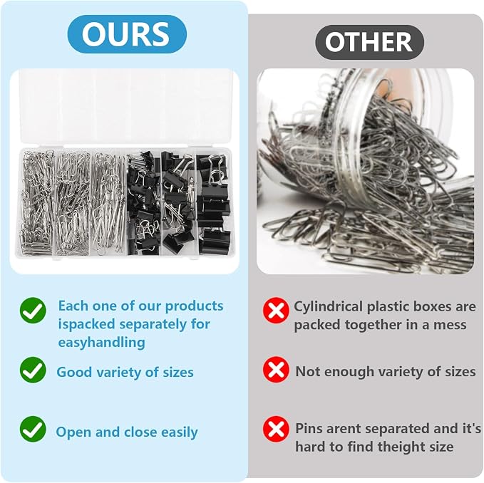500PCS Paper Clips and Binder Clips Assorted Sizes, 3 Sizes in One Pack - Image 5