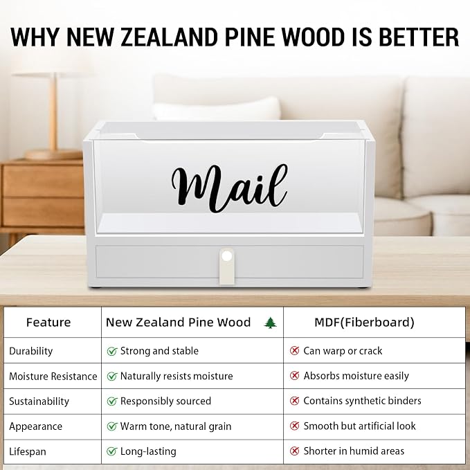 Two-Layer Solid Wooden Mail Storage Organizer Holder - Image 5