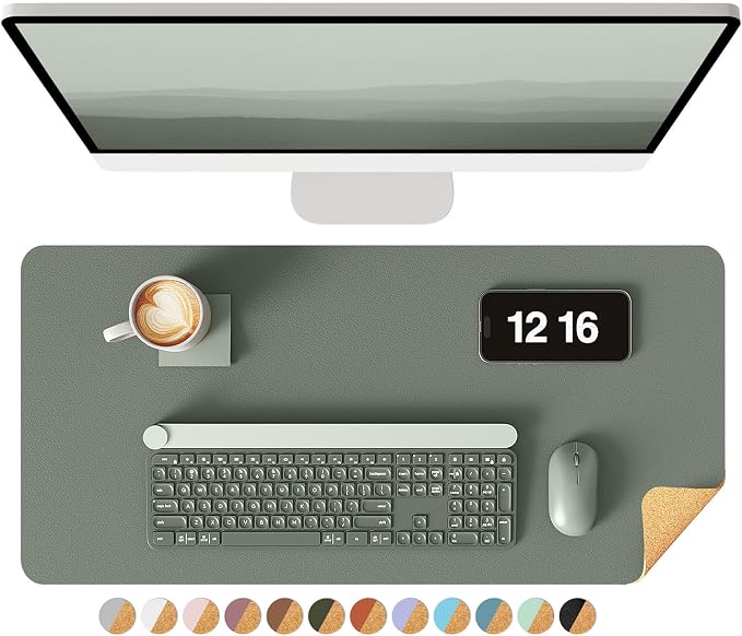 YSAGi Double-Sided Desk Pad, 23.6"x13.7"Leather Desk Mat, Eco Cork Desk Pad by YSAGi