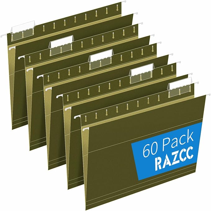 Hanging File Folders, RAZCC 60 Pack Reinforced Hanging Folders Letter Size by RAZCC