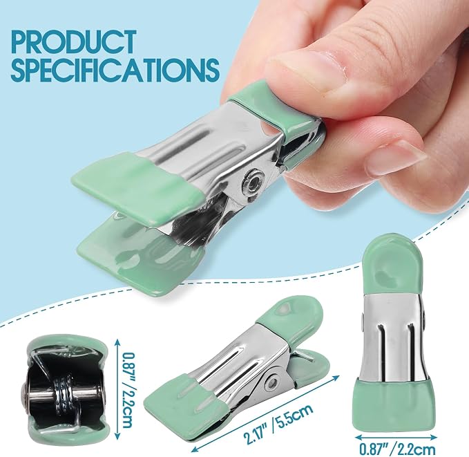 Clothes Pins Heavy Duty, 30 Pack, 2.17 Inch Metal Chip Clips, Light Green | - Image 7