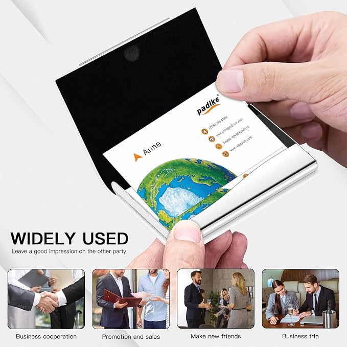 Padike Business Card Holder, Business Card Case Professional PU Leather & - Image 4