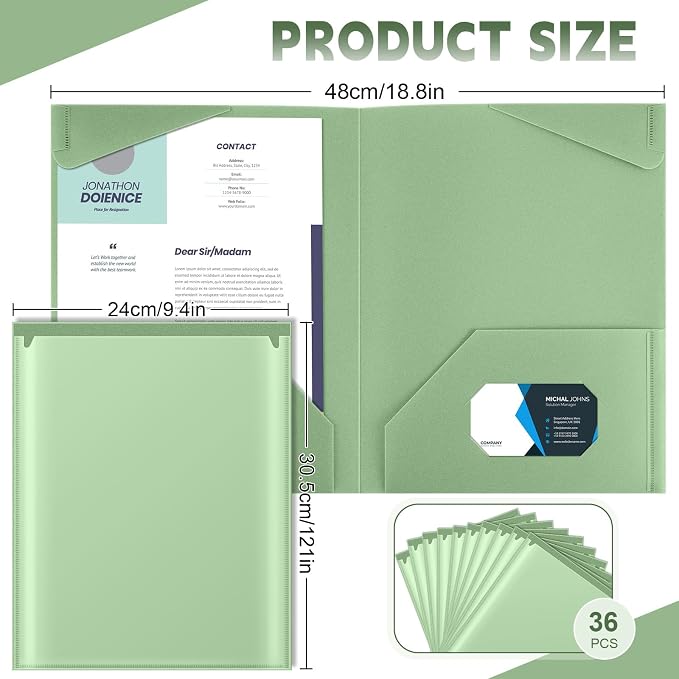 Henoyso 36 Pack Sage Green Plastic Folders - Image 2