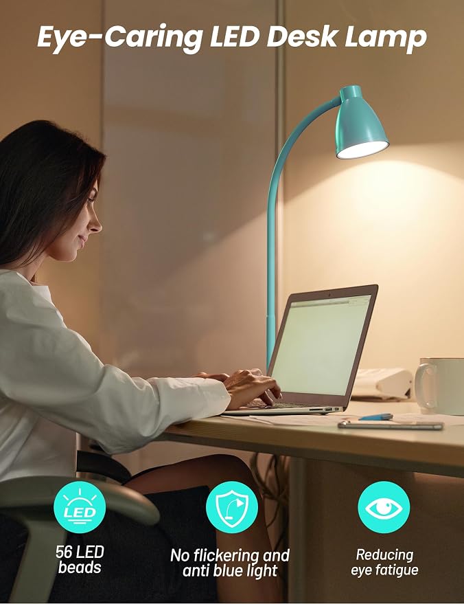 BOHON LED Desk Lamp with USB Charging Port, 3 Color Modes Dimmable, Teal | - Image 5