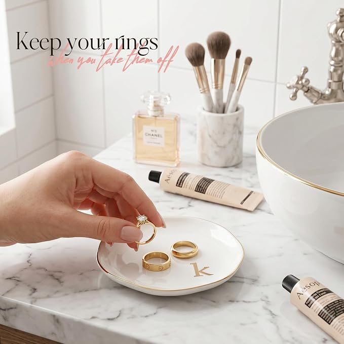 Ceramic Jewelry Tray, Personalized Initial Jewelry Dish - Image 5