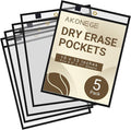 AKONEGE 5 Pack Oversized Dry Erase Pocket Sleeves Reusable 10 x 13 Inches Black by AKONEGE