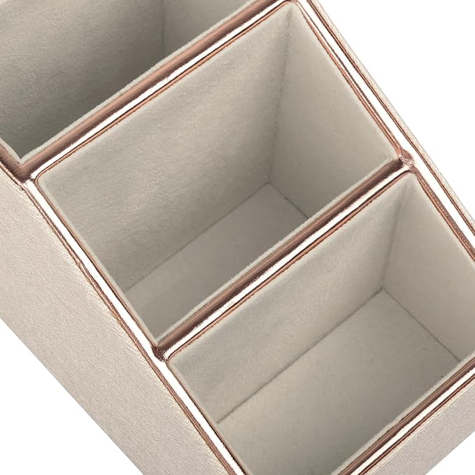 Rose Gold Edge Inlaid Leather Desktop Organizer, Remote Control Holder - Image 8
