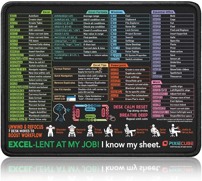 Pixiecube Excel Shortcut Mouse Pad by PIXIECUBE