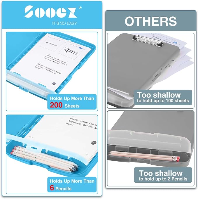 Sooez Clipboard with Storage, Clip Board 8.5 x 11 with Pen Holder, Plastic - Image 3