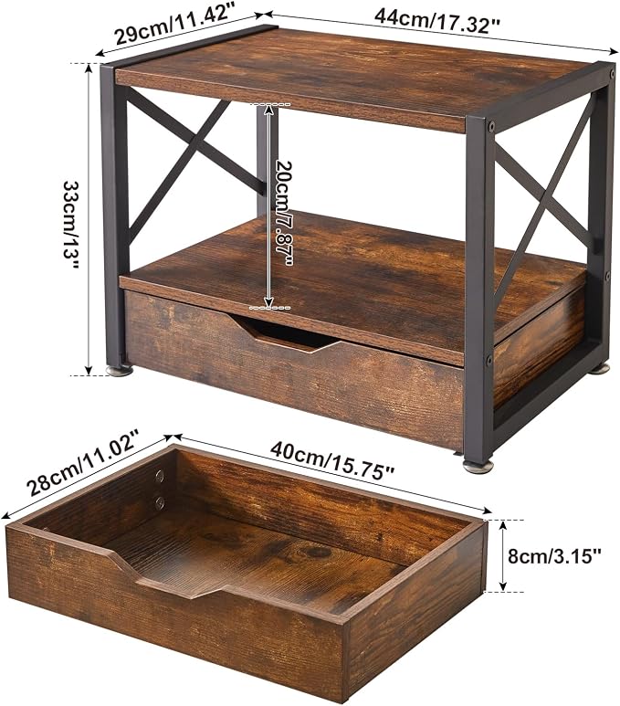 IBUYKE 2 Tier Desktop Printer Stand, Wooden Printer Stand - Image 2