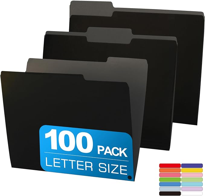 100 Packs Colored File Folders, Two Tone Color File Folder 8.5 x 11 Inch by Unknown