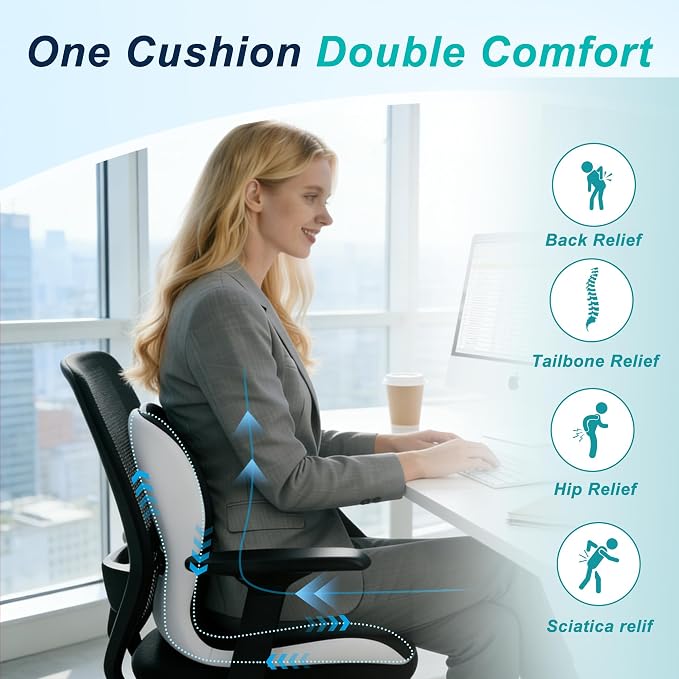 Seat Cushion for Office Chair and Car, Lumbar Support Pillow for Office Chair - Image 4