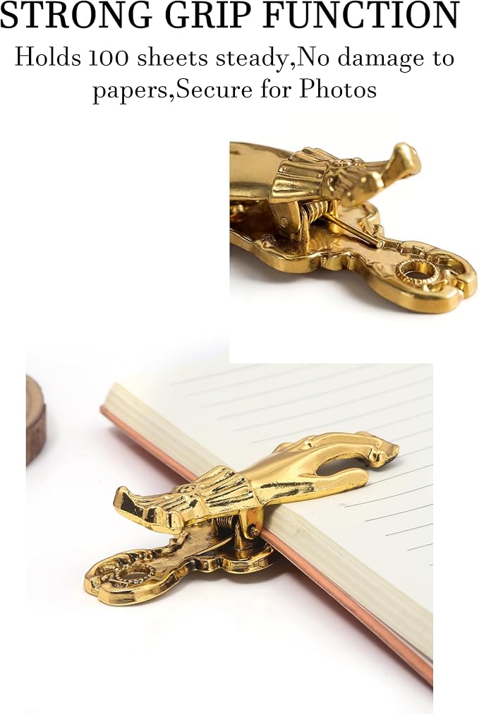 Vintage Metal Hand Shaped Binder Clips, Decorative Gold Paper Clips | Book Page - Image 4
