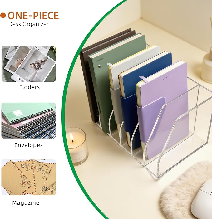 Acrylic Magazine File Holder, 6 Vertical Compartments Desk Document Sorter - Image 4