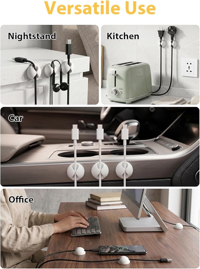 Shintop Cable Clips, 6 Pack White Cord Holder Cable Management Wire Organizer - Image 6