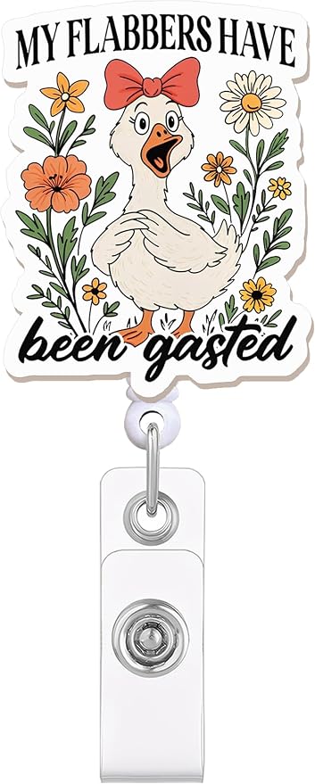 Silly Goose Badge Reel with Flowers – My Flabbers Have Been Gasted Retractable by JAROLYDIAN