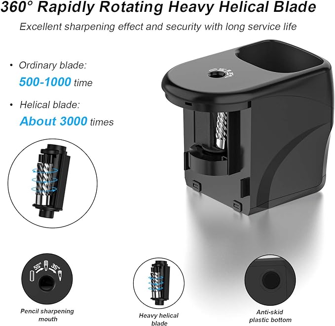 Electric Pencil Sharpener Heavy-Duty Helical Blade Sharpener USB/Battery - Image 4