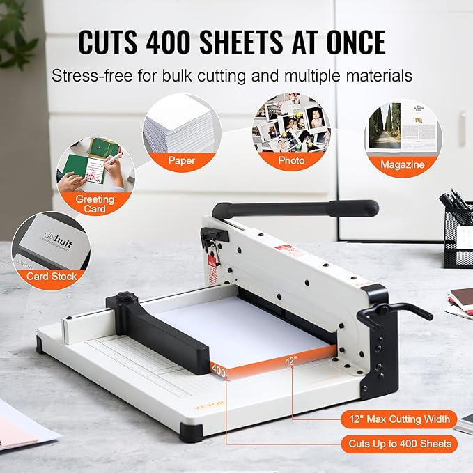 VEVOR Heavy Duty Paper Cutter, 400 Sheet Capacity, Solid Steel Construction - Image 3