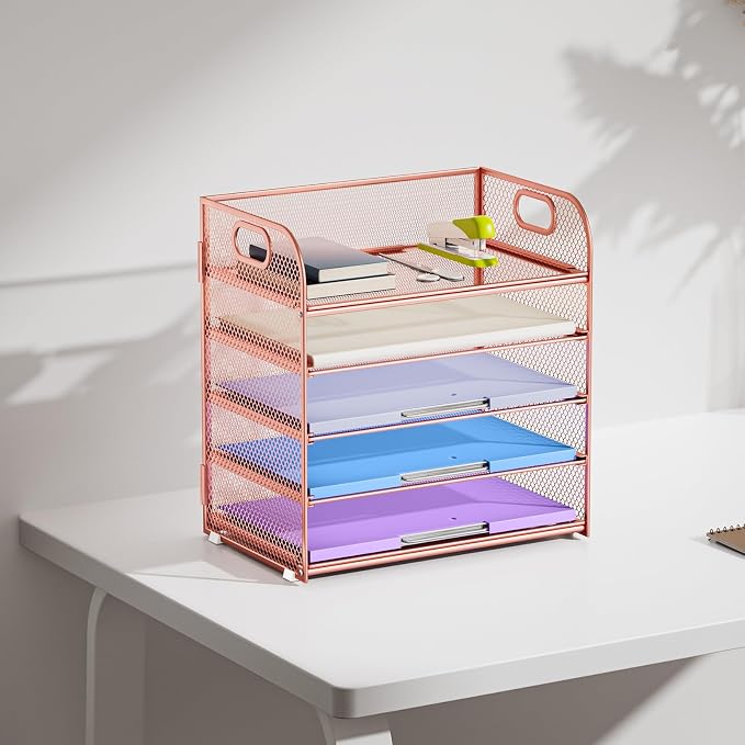 Marbrasse 5 Tier Paper Organizer Letter Tray, Mesh Desk File Organizer - Image 6