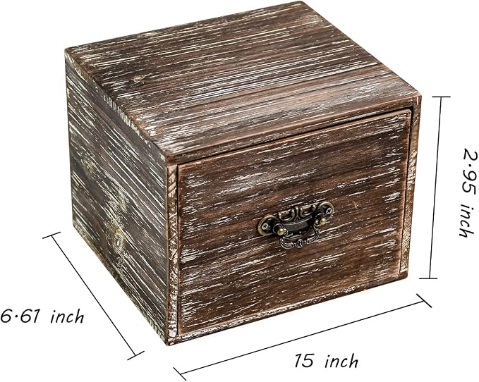 Office Desk Organizer with Drawers Dark Brown Vintage Square Wood Desktop - Image 3