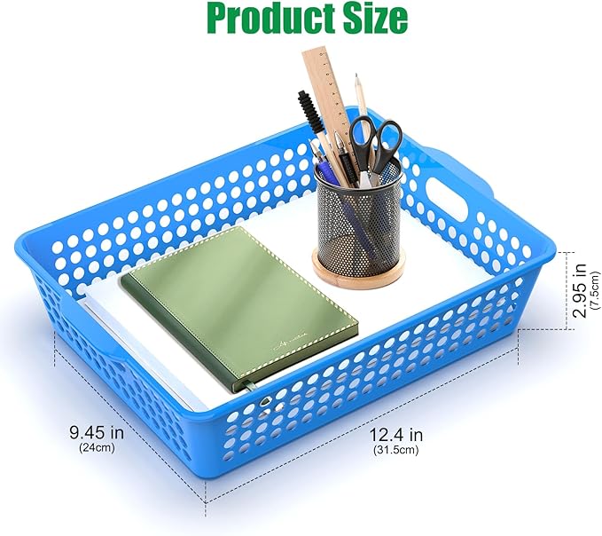 QRRICA 6 Pack Plastic Classroom Storage Baskets, Paper Trays - Image 2