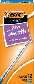 BIC Cristal Xtra Smooth Blue Ballpoint Pens, Medium Point, 12-Count Pack by BIC