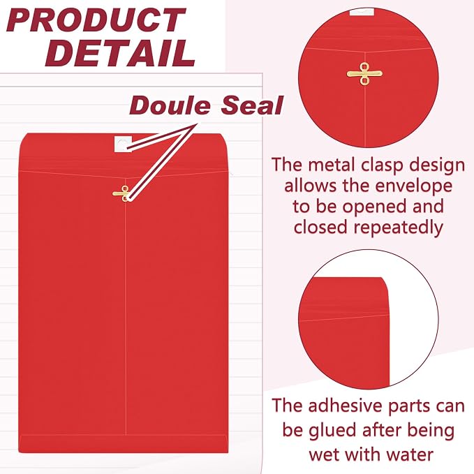 Geyee 200 Pcs Clasp Manilla Envelopes 9 x 12 Inch Gummed Colored Envelopes - Image 4