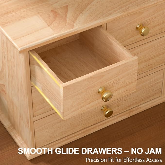 Oak Desk Organizer with Drawers, Durable Wooden Desktop Storage Box with Metal - Image 6