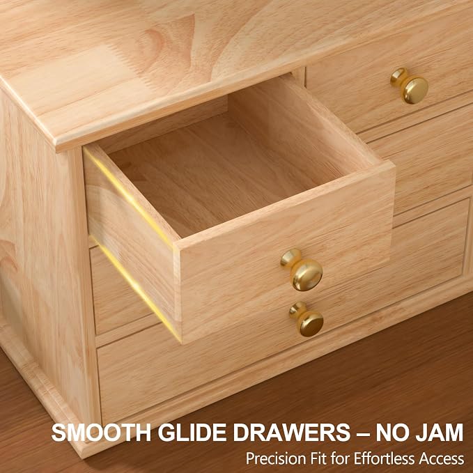 Oak Desk Organizer with Drawers, Wooden Desktop Storage Box with Metal Handles - Image 6