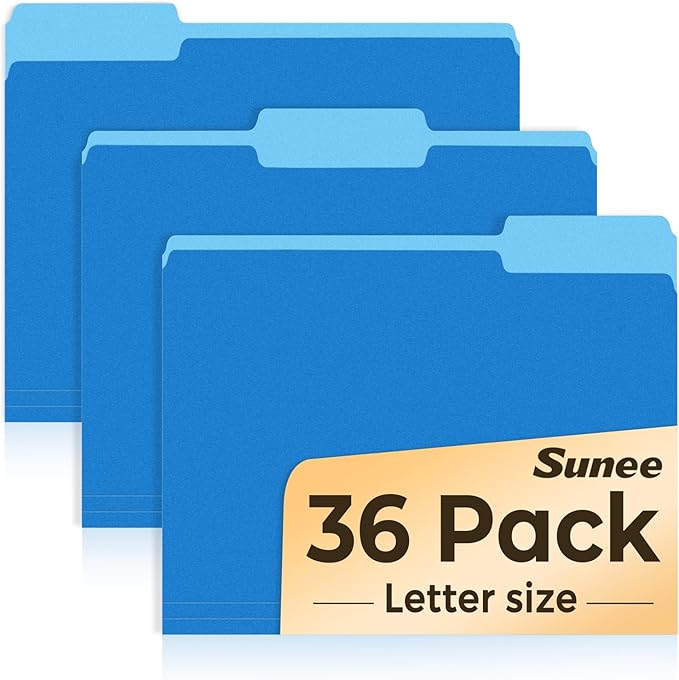 SUNEE File Folders, 36 Pack Manilla Folders 8.5 x 11, Colored File Folders Home by SUNEE