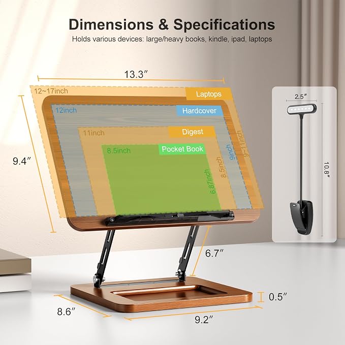 OPTIXCELL Book Stand with Light, Hands Free Book Holder, Gifts Book Lovers | - Image 9
