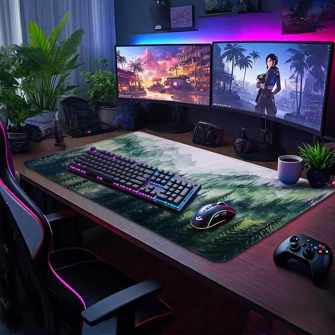 Misty Forest Mountain Large Gaming Mouse Pad 31.5"x15.7"｜XXL Desk Mat, Non-Slip - Image 3