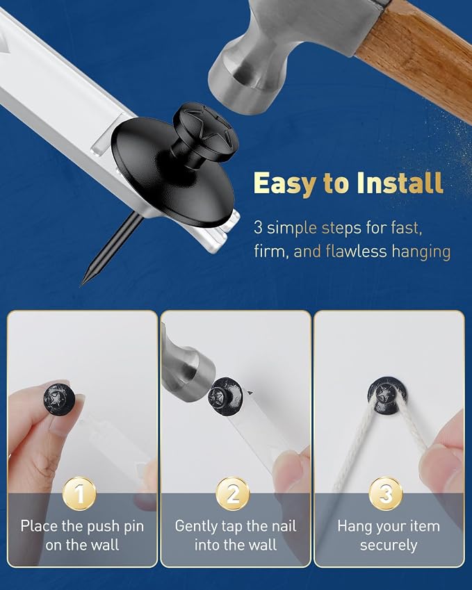 Uniclife 30 Pcs Push Pins for Wall, Double Headed Thumb Tacks, Picture Hangers - Image 4