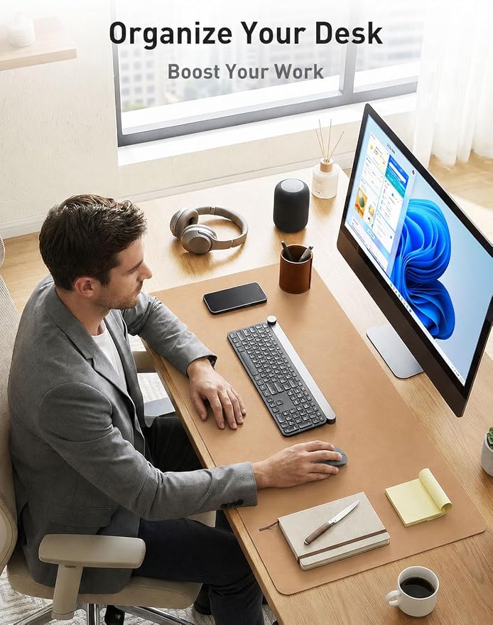 Aothia Faux Leather Desk Mat for Keyboard & Mouse | Creates One Clean Surface - Image 8