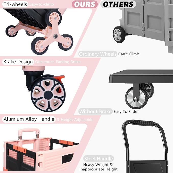 FELICON SELORSS Folding Utility Climber Cart Portable Rolling Crate-Pink | - Image 6
