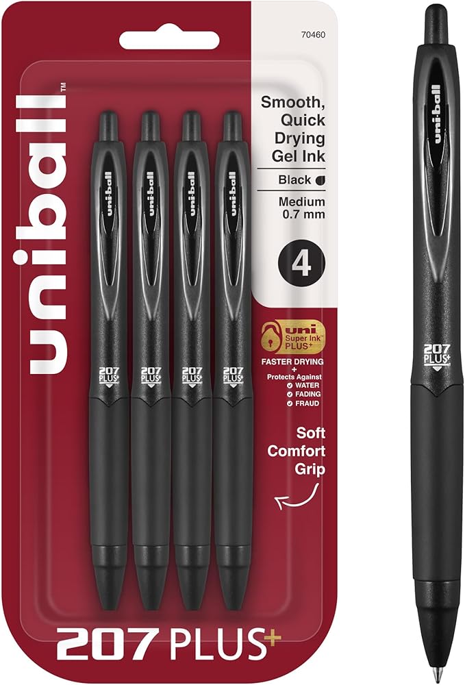 uniball 207 Plus+ Retractable Gel Pens, Medium Point, 4 Pack by uni-ball