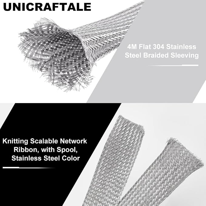 UNICRAFTALE 0.78" Wide 13.12 Feet Stainless Steel Braided Sleeving, Expandable - Image 3