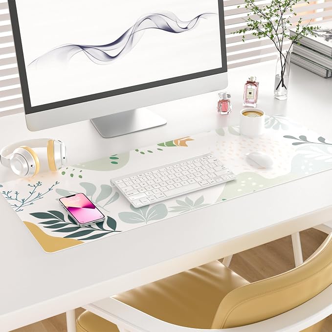 Colorful Star Abstract Boho Large Mouse Pad, Waterproof Green White Desk Mat - Image 2