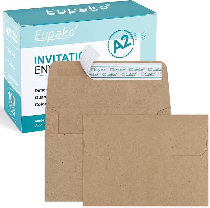 Eupako A2 Brown Paper Envelopes 100 Pack 4.375x5.75" Invitation Envelopes Self by Eupako