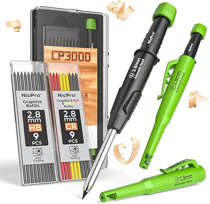 Nicpro Carpenter Pencil with Sharpener, CP3000 Carpenter Mechanical Pencils by Nicpro