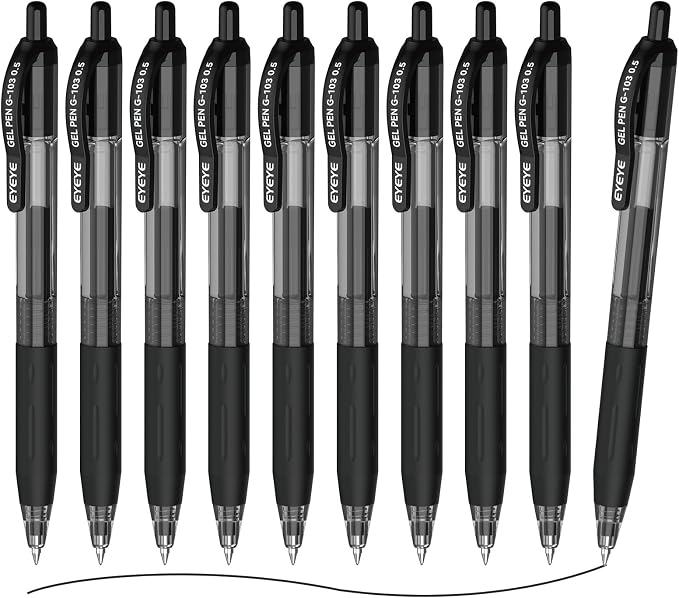 EYEYE G-103 10 Pack Retractable Gel Pens 0.5mm, 0.5 mm Ballpoint Pen Fine Point by eyeye