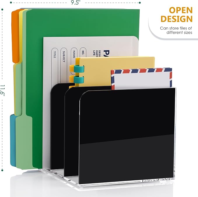 SANRUI Acrylic Magazine File Holder Desktap Organizer, Bookend File Office - Image 2