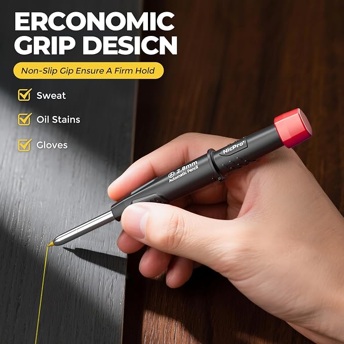 Nicpro Carpenter Pencil with Sharpener, CP3000 Carpenter Mechanical Pencils - Image 4