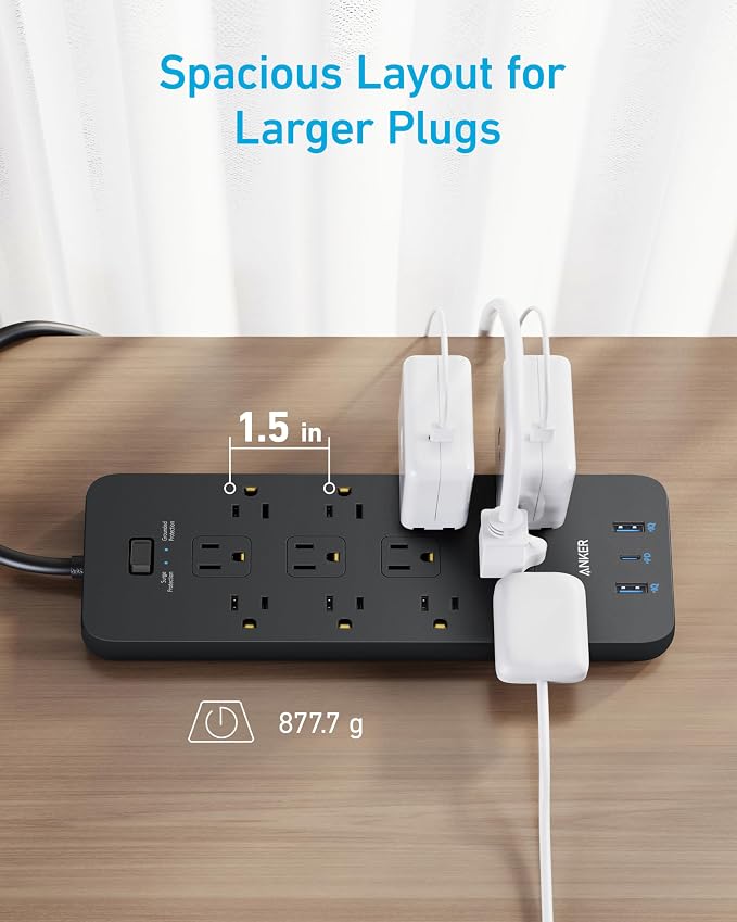 Anker Power Strip with 3 USB Ports, Surge Protector, 12 Outlets, 2 USB-A Ports - Image 4