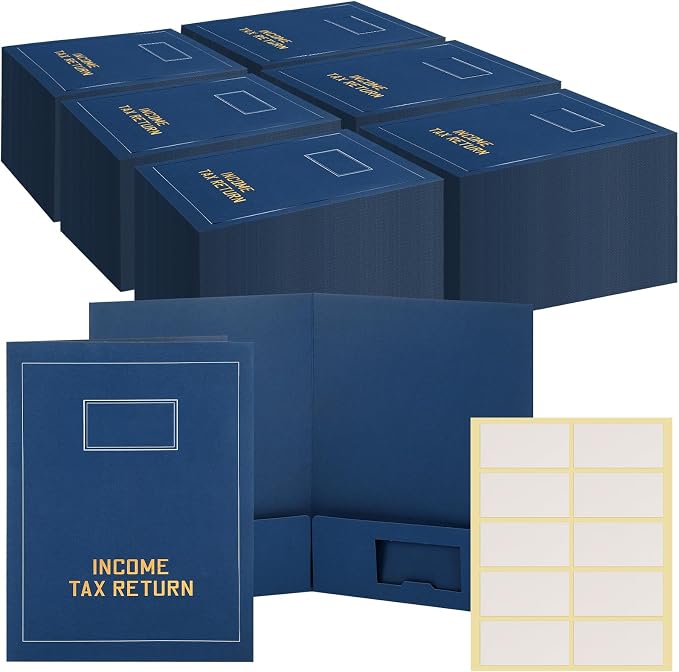 Kisston 200 Pcs Tax Return Folders Bulk 2 Pocket Gold Foil Stamped Income Tax by Kisston