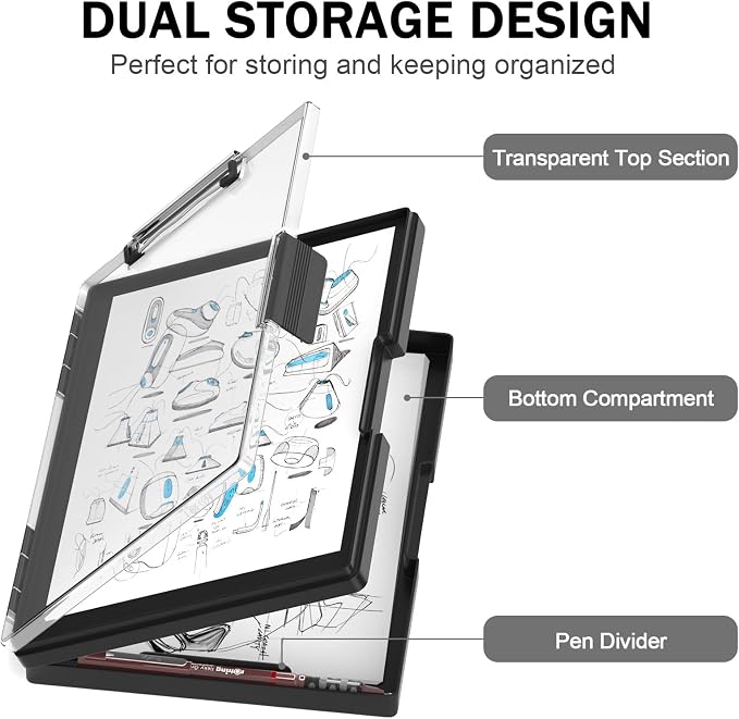 Rimilak Plastic Clipboard with Storage, Side Opening with 2 Compartment - Image 3