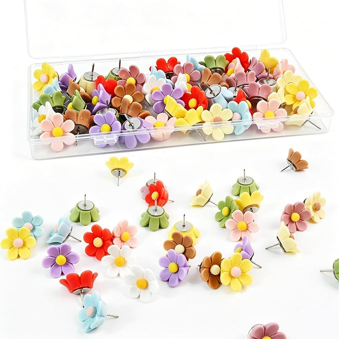 50 Cute Flower Push Pins Decorative Floret Thumb Tacks | by Unknown