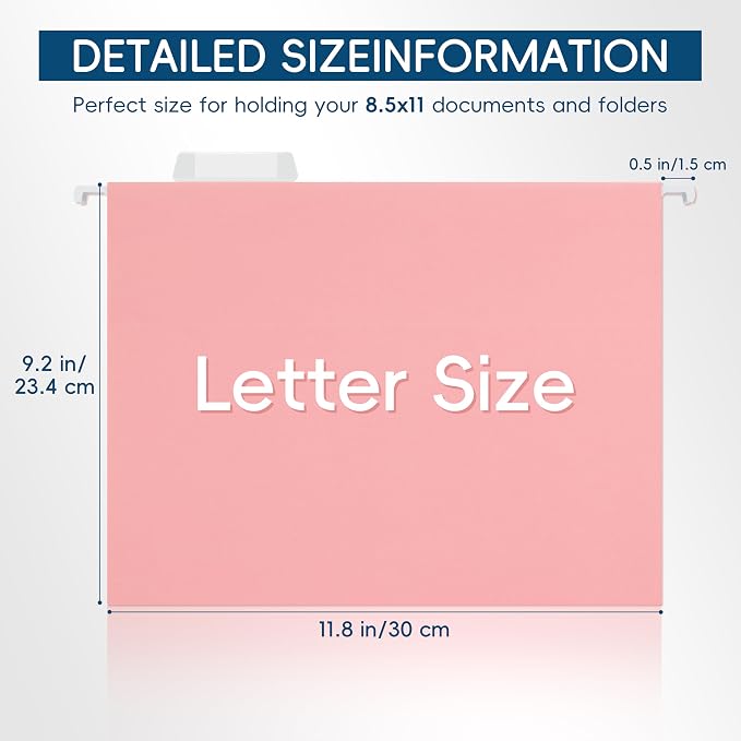 Pink Hanging File Folders, 25 Pack Letter Size File Folders - Image 3